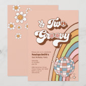 Twee Groovy 2e Verjaardagsfeestuitnodiging Kaart (Voorkant / Achterkant)