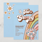 Twee Groovy 2e Verjaardagsfeestuitnodiging Kaart (Voorkant / Achterkant)