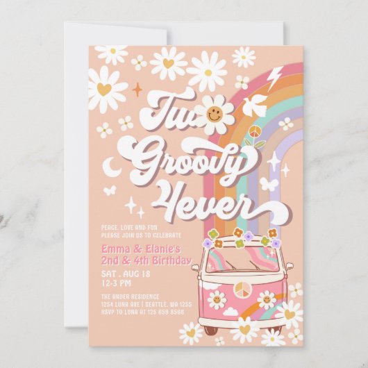 Twee Groovy 4ever Joint 2 Ages Roze Groovy Verjaar Kaart (Voorkant)