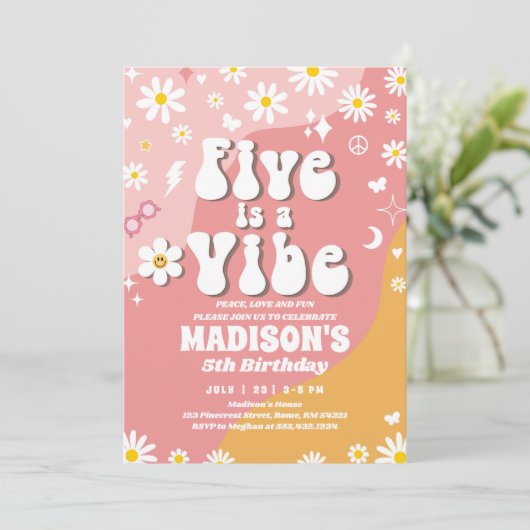 Twee Groovy 5e Verjaardag Regenboog Vrede Liefde P Kaart (Staand voorkant)