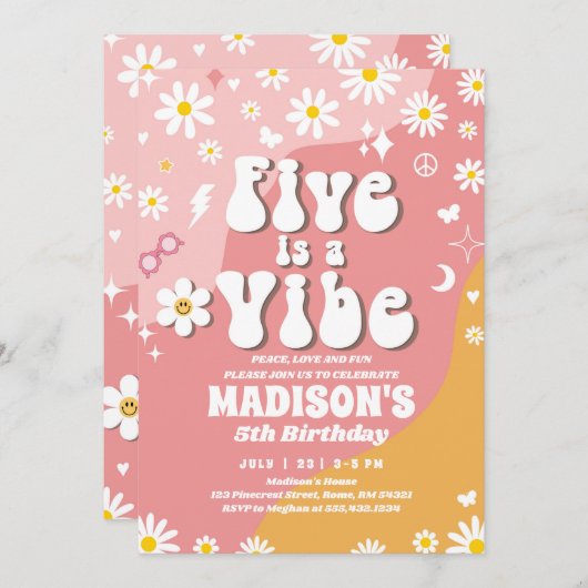 Twee Groovy 5e Verjaardag Regenboog Vrede Liefde P Kaart (Voorkant / Achterkant)