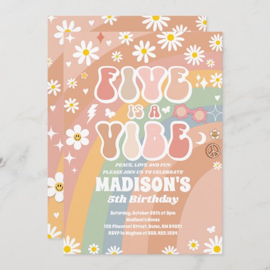 Twee Groovy 5e Verjaardag Regenboog Vrede Liefde P Kaart (Voorkant / Achterkant)