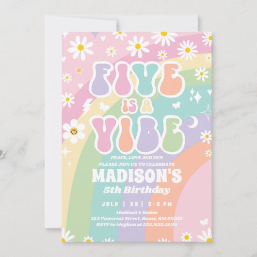 Twee Groovy 5e Verjaardag Regenboog Vrede Liefde P Kaart (Voorkant)