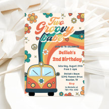 Twee Groovy Babe Retro Bloemen 2e Verjaardagsfeest