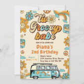 Twee Groovy Babe Retro Regenboog 2de Verjaardagsfe Kaart (Voorkant)