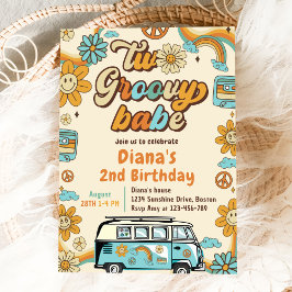 Twee Groovy Babe Retro Regenboog 2de Verjaardagsfe Kaart