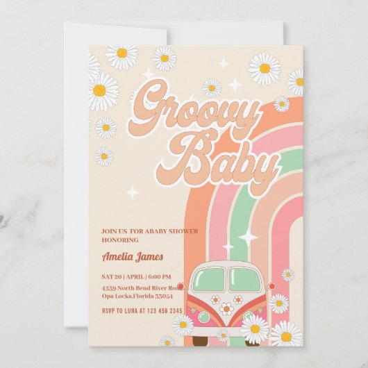 Twee Groovy baby shower Roze Daisy Regenboog Van Kaart (Voorkant)