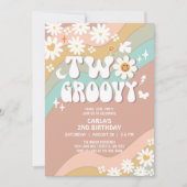 Twee Groovy Beige Green Daisy Hippie 2e verjaardag Kaart (Voorkant)