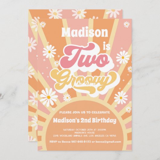 Twee Groovy Birthday Kaart (Voorkant / Achterkant)