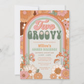 Twee Groovy Birthday Party nodigt Hippie Rainbow u Kaart (Voorkant)