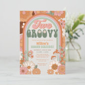 Twee Groovy Birthday Party nodigt Hippie Rainbow u Kaart (Staand voorkant)