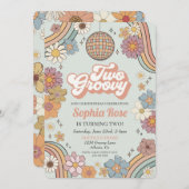 Twee Groovy Bloem 2e verjaardag 70er retro uitnodi (Voorkant / Achterkant)