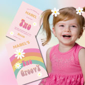 Twee Groovy Bloemen Moderne Roze Verjaardag Kaart