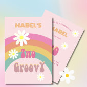 Twee Groovy Bloemen Moderne Roze Verjaardag Kaart