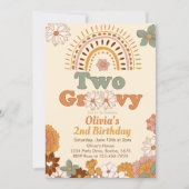 Twee Groovy Bloemen Regenboog 2e Verjaardag uitnod Kaart (Voorkant)