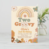 Twee Groovy Bloemen Regenboog 2e Verjaardag uitnod Kaart (Staand voorkant)