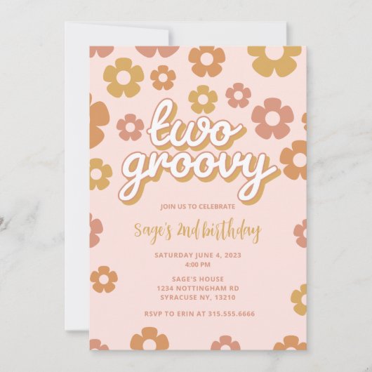 Twee Groovy Boho Daisy 2e verjaardag Uitnodiging (Voorkant)