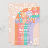 Twee Groovy Boho Daisy 2e verjaardag Uitnodigingen (Voorkant / Achterkant)