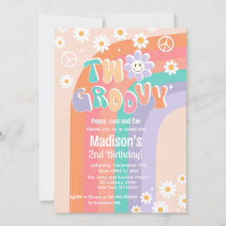 Twee Groovy Boho Daisy 2e verjaardag Uitnodigingen