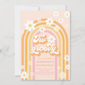 Twee Groovy Boho Daisy Rainbow 2e Birthday Party Kaart (Voorkant)