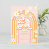 Twee Groovy Boho Daisy Rainbow 2e Birthday Party Kaart (Staand voorkant)