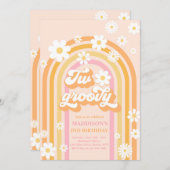 Twee Groovy Boho Daisy Rainbow 2e Birthday Party Kaart (Voorkant / Achterkant)