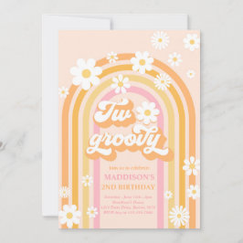 Twee Groovy Boho Daisy Rainbow 2e Birthday Party Kaart