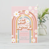 Twee Groovy Boho Daisy Rainbow 2e Birthday Party Kaart (Staand voorkant)