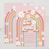 Twee Groovy Boho Daisy Rainbow 2e Birthday Party Kaart (Voorkant / Achterkant)
