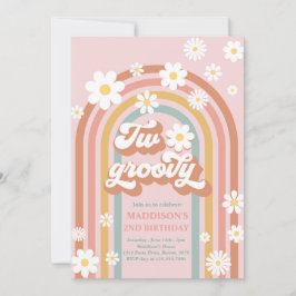 Twee Groovy Boho Daisy Rainbow 2e Birthday Party Kaart
