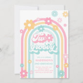 Twee Groovy Boho Daisy Rainbow 2e Birthday Party Kaart (Voorkant)