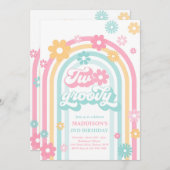 Twee Groovy Boho Daisy Rainbow 2e Birthday Party Kaart (Voorkant / Achterkant)