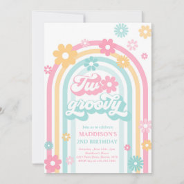 Twee Groovy Boho Daisy Rainbow 2e Birthday Party Kaart