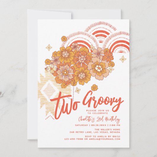 Twee Groovy Boho Floral Groovy 2e verjaardag Kaart (Voorkant)