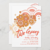 Twee Groovy Boho Floral Groovy 2e verjaardag Kaart (Voorkant / Achterkant)