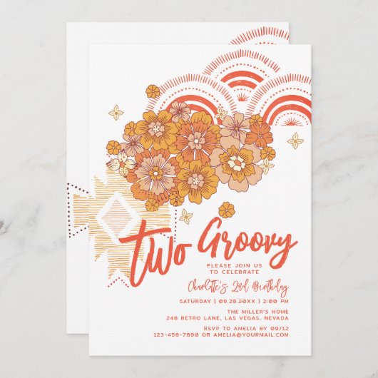 Twee Groovy Boho Floral Groovy 2e verjaardag Kaart (Voorkant / Achterkant)