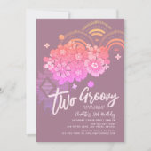 Twee Groovy Boho Floral Retro 2e verjaardag Kaart (Voorkant)