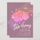 Twee Groovy Boho Floral Retro 2e verjaardag Kaart (Voorkant / Achterkant)