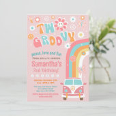 Twee Groovy Boho Retro 2e verjaardag Uitnodigingen (Staand voorkant)