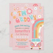 Twee Groovy Boho Retro 2e verjaardag Uitnodigingen (Voorkant / Achterkant)