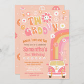 Twee Groovy Boho Retro 2e verjaardag Uitnodigingen (Voorkant / Achterkant)