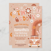 Twee Groovy Boho Retro 2e verjaardag Uitnodigingen (Voorkant / Achterkant)