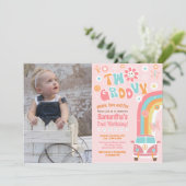 Twee Groovy Boho Retro 2e verjaardag Uitnodigingen (Staand voorkant)