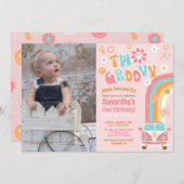 Twee Groovy Boho Retro 2e verjaardag Uitnodigingen (Voorkant / Achterkant)