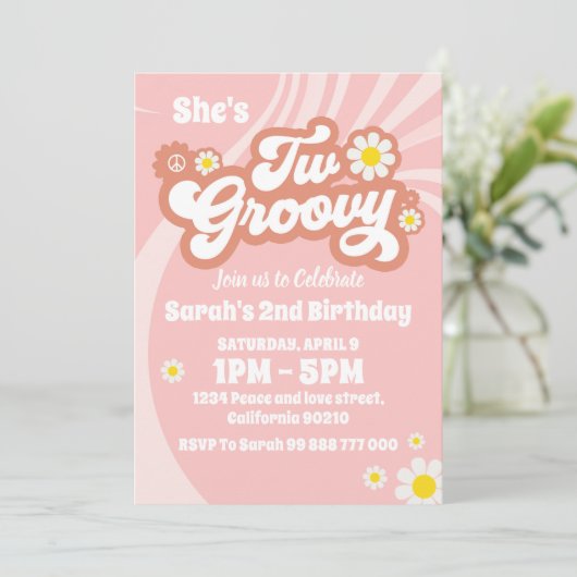 Twee Groovy Boho Retro Daisy 2de verjaardag Kaart (Staand voorkant)