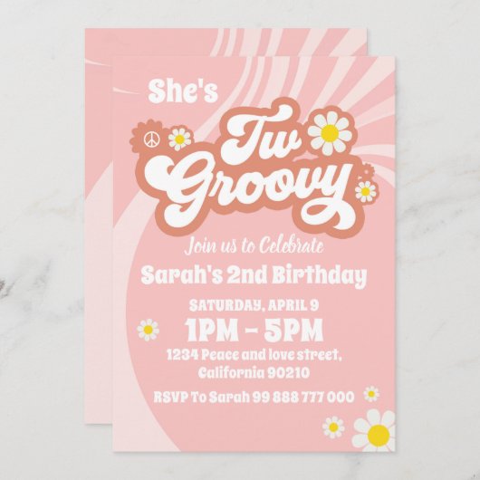 Twee Groovy Boho Retro Daisy 2de verjaardag Kaart (Voorkant / Achterkant)