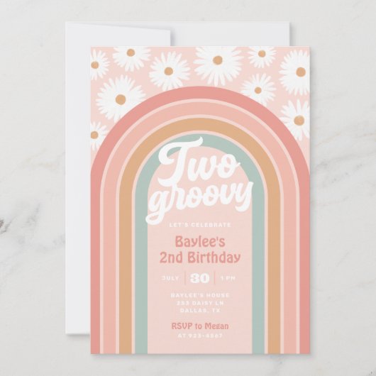 Twee Groovy Boho Retro Daisy 2de verjaardag Kaart (Voorkant)