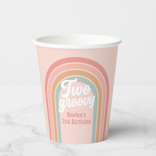 Twee Groovy Boho Retro Daisy 2de verjaardag Papieren Bekers (Voorkant)