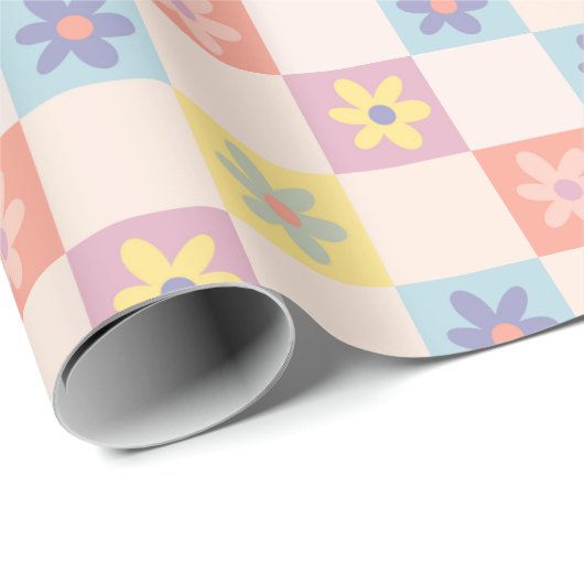 Twee Groovy Boho Retro geruit patroon Cadeaupapier (Rol Hoek)