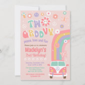 Twee Groovy Boho Retro Hippie Birthday-uitnodiging Kaart (Voorkant)